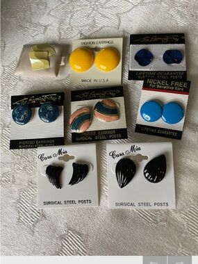 Eight Retro Pierced Earrings On Original Cards Fashion Jewelry